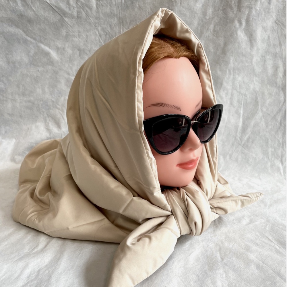 Puffer Shawl,Triangle Scarf, Babuska Style Quilted, Cream Scarf Winter Hat NEW …